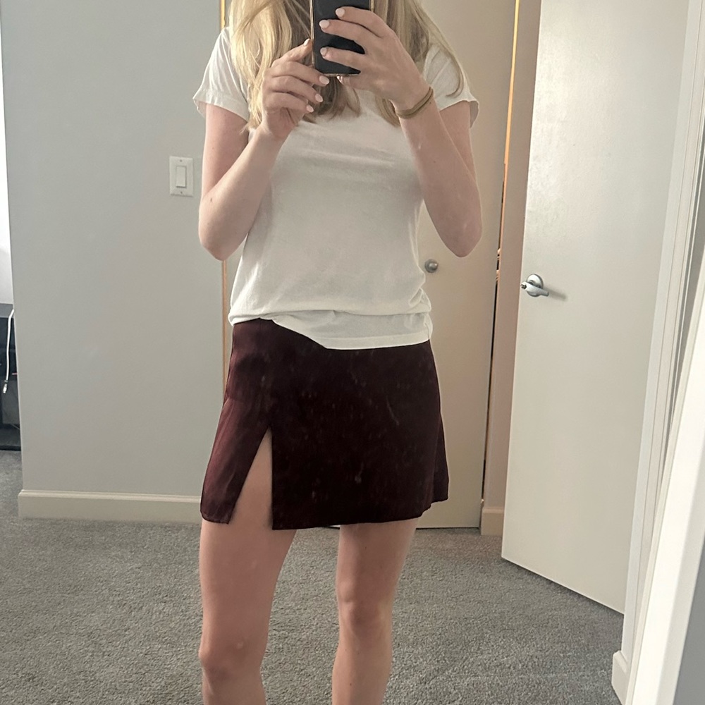 Aritzia silk slip mini skirt with slit